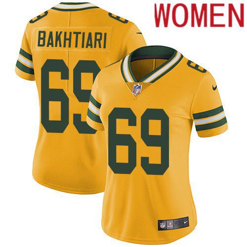 Women Green Bay Packers #69 David Bakhtiari Yellow Nike Vapor Limited NFL Jersey->women nfl jersey->Women Jersey
